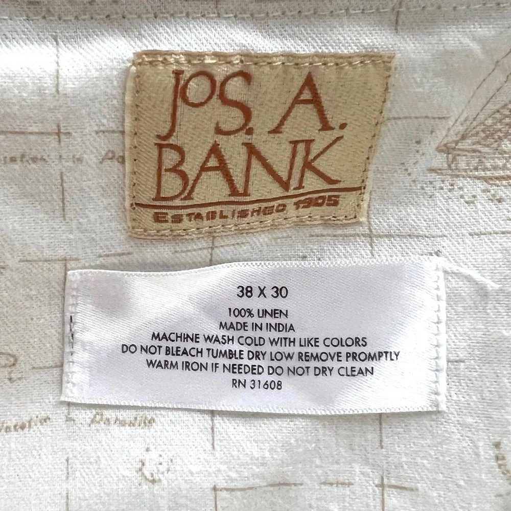 Jos. A. Bank Linen Pants Mens 38x30 Flat Front Straight Leg Khaki Summer Coastal